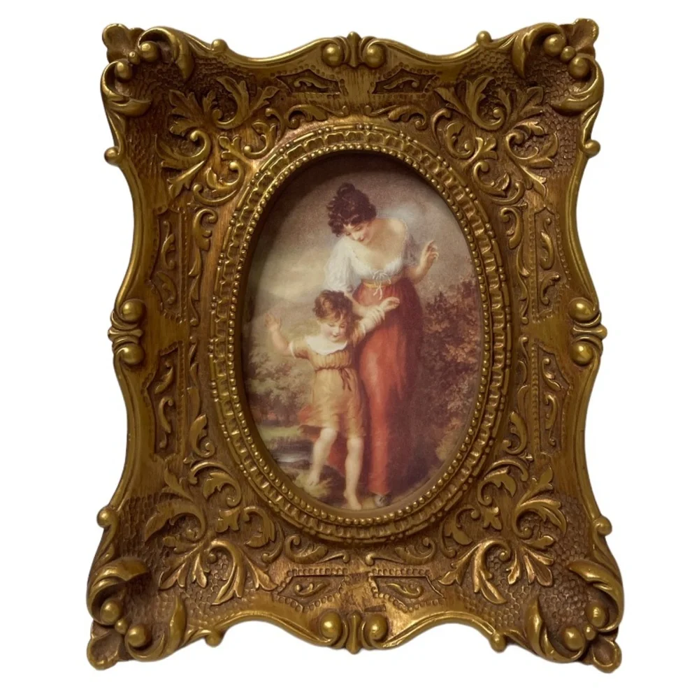 Vintage Photo Ornate Gold Picture Frame Antique Floral Victorian Woman & Child